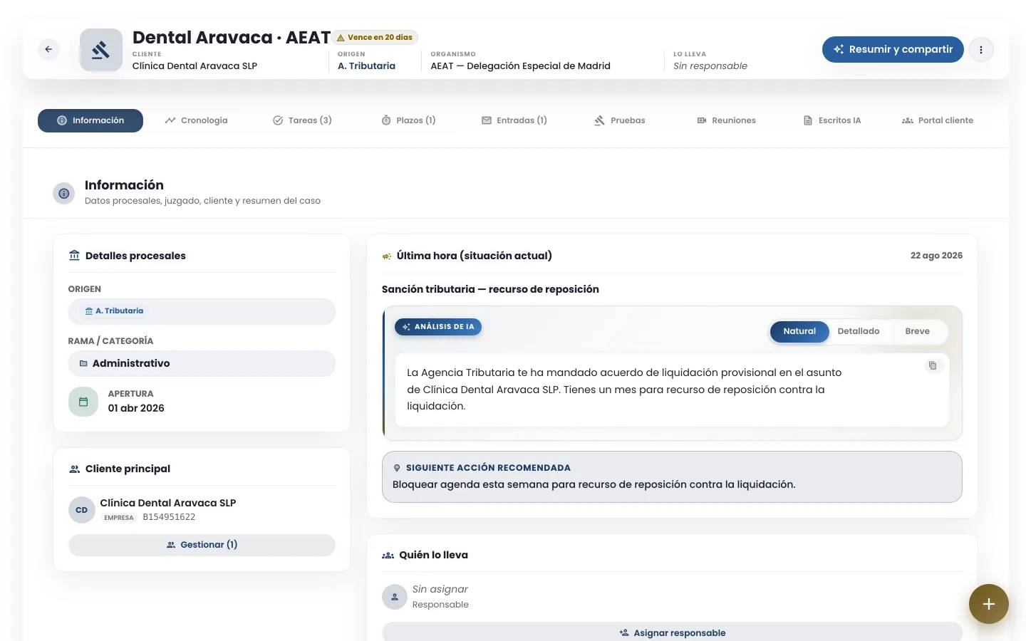 Un expediente de la Agencia Tributaria con su número de expediente y el obligado